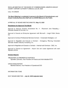 June 2025 Board Meeting Agenda